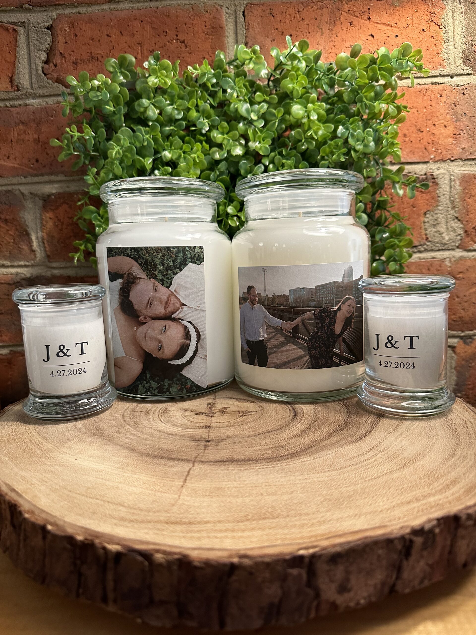 Small-batch personalized scented candles in elegant jars with custom labels, ideal for wedding favors and special event decor.